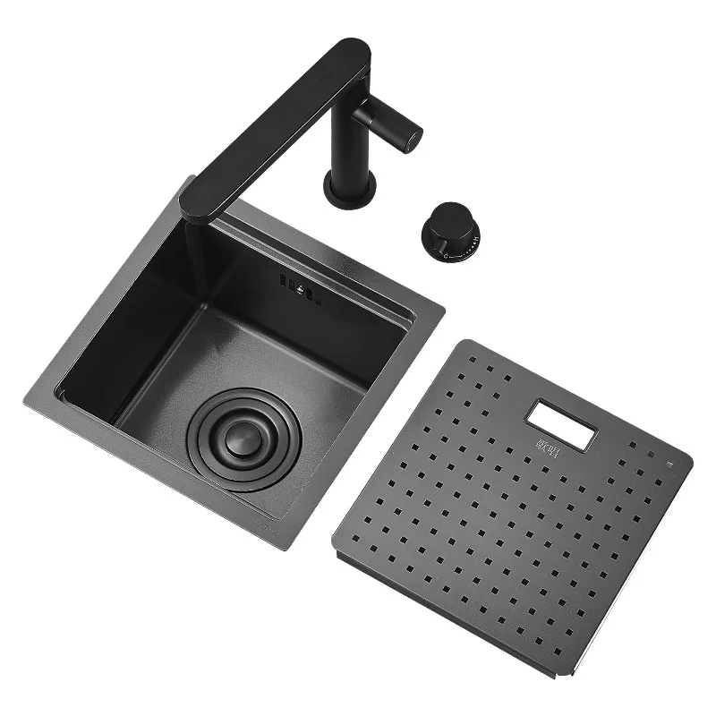 

Black mini single slot, bar counter, sink, thickened, handmade basin, stainless steel.