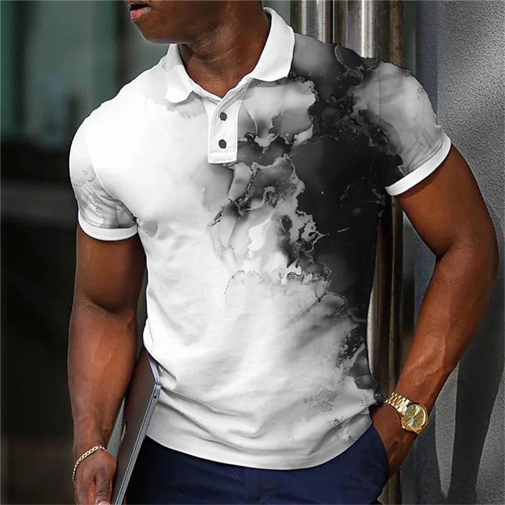 Simple Men'S Polo Shirt Splash Ink Printing Daily Casual Short Sleeve Street Top Tees Summer Men Clothing Loose Oversized-Shirts