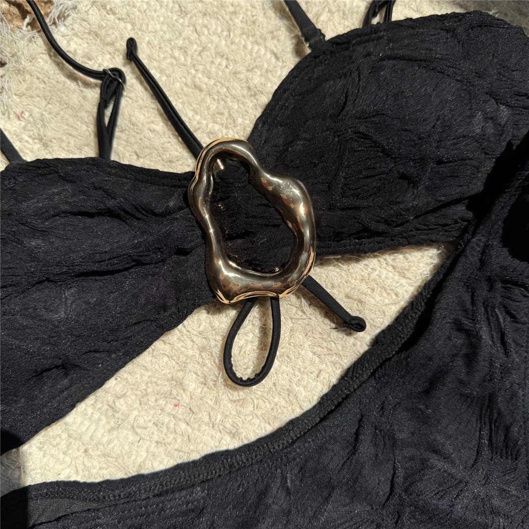 Metallring, geraffter Bikini, Damen-Badeanzug, zweiteiliges Bikini-Set, Damen-Badebekleidung, brasilianischer Schnitt, gepolsterter Badeanzug, Badeanzug, Modell V7080. – Detail 13
