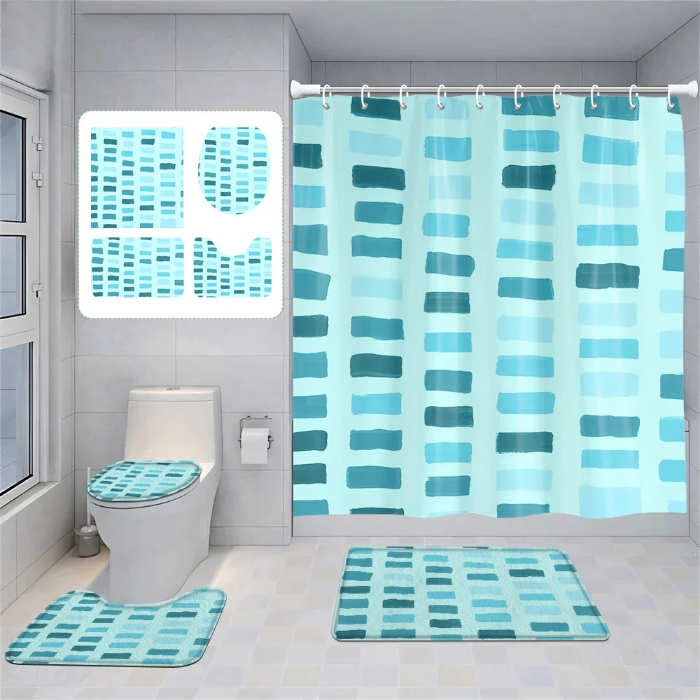

Modern Simple Morandi Ins Style Abstract Geometric Pattern Bathroom Shower Curtain Anti-Slip Mat Toilet Mat Four-Piece Set