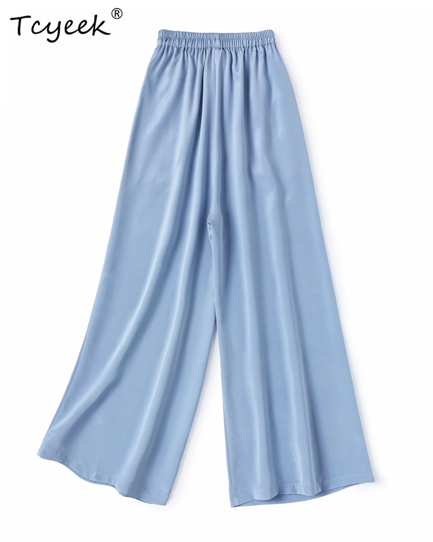 

Tcyeek 93% Real Silk Pants for Woman Clothes Summer Trousers 32 Momme Silk Casual Straight Pants Women Blue Pantalon Pour Femme