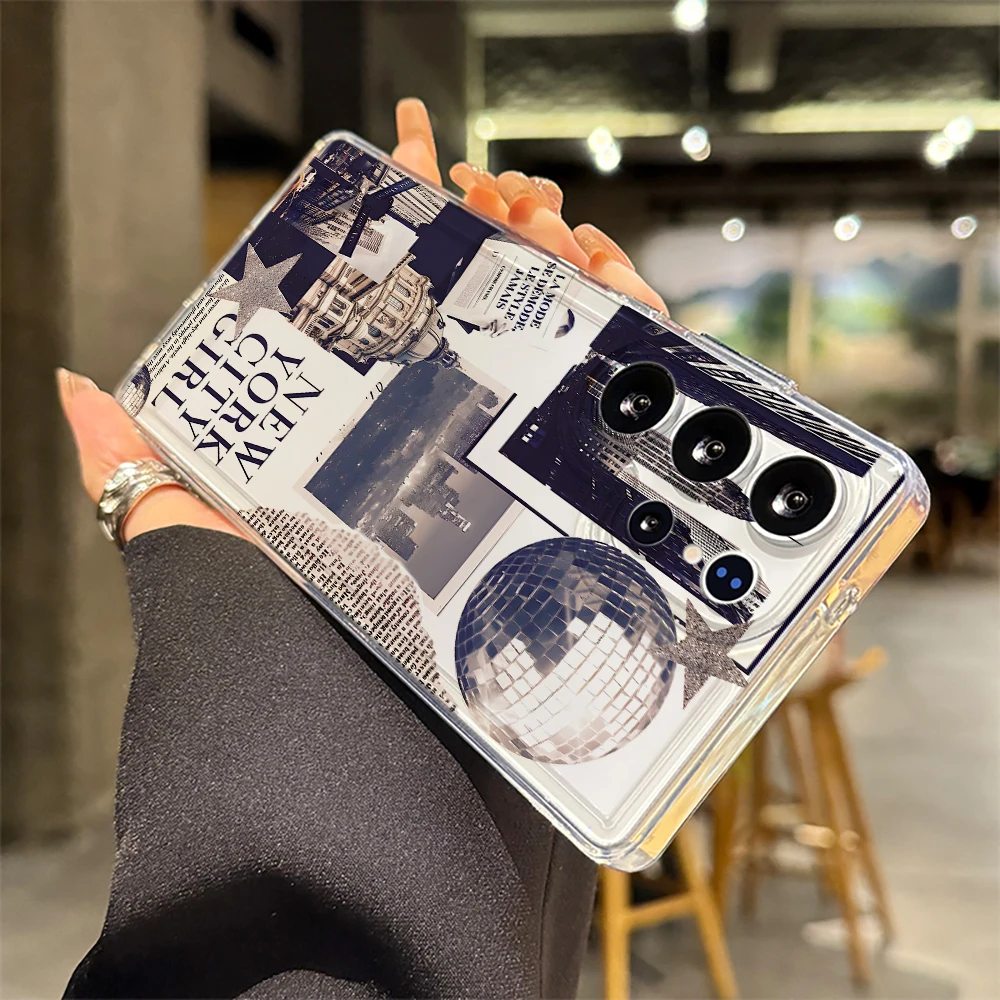 Estrela bola de discoteca caso telefone para samsung galaxy a34 a35 a55 a54 a53 5g nota 20 s21 s25 s24 s23 s22 ultra fe mais capa transparente