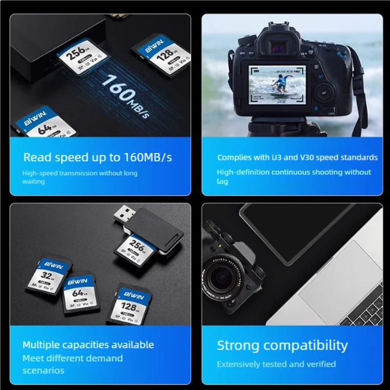 BIWIN SD210 SDXC Memory Card U3 V30 4K UHD SD Card For Digital Camera DASCAM and PC