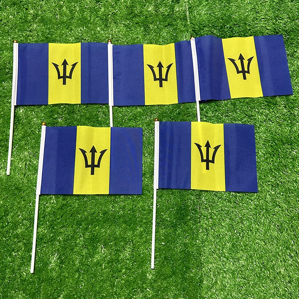 

SKY FLAG 50/100pcs 21*14cm Barbados Flag Barbados Hand Waving Flags With plastic pole For Sports Activity Home Decor