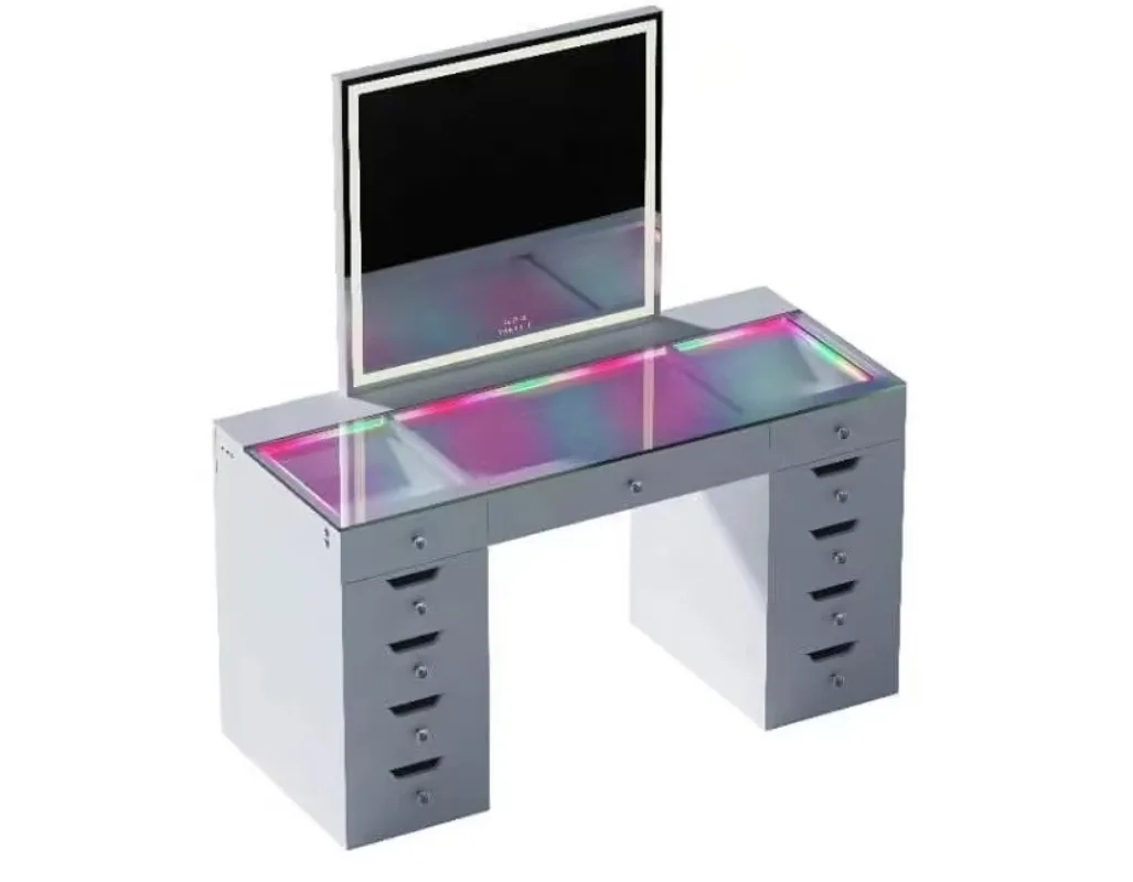 Luxury Modern Dresser Design Bedroom with Light Emitting Diode Mirror and Drawer Dressing Room Dresser