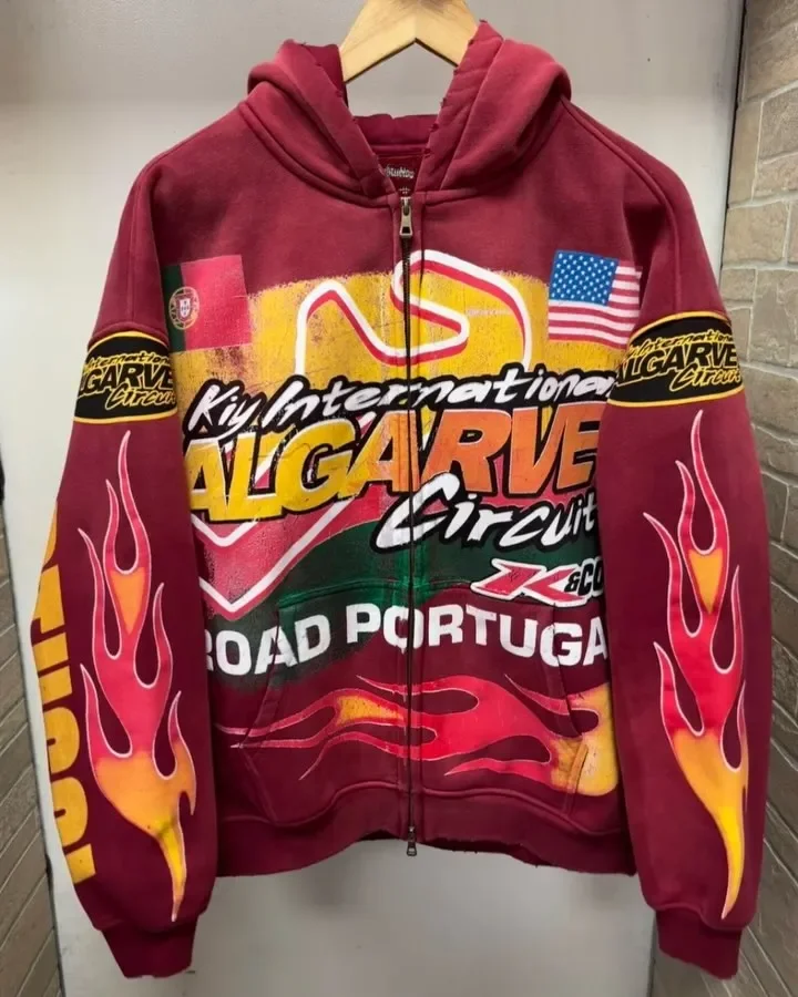 

Fashionable Flame Letter Anime Print Oversized Hoodie Women Y2k American High Street Retro Jacket Casual Loose Sweatshirt Men
