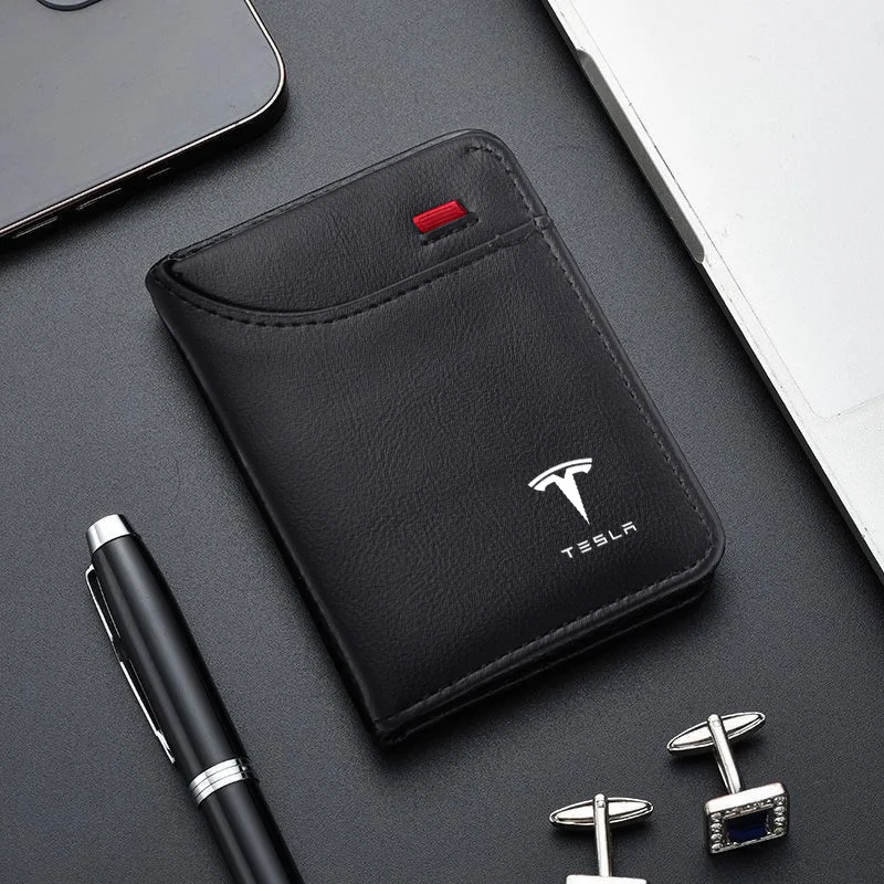 PU Leather Car Logo Wallet Credit Card Purse Portable Small Wallet For Tesla Model 3 Y S X 2021 Roadster Cybertruck Juguete