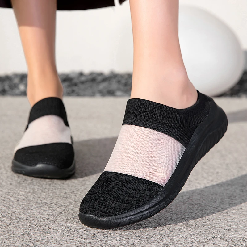 

Женские полутапочки, противоскользящая повседневная обувь, легкие сетчатые тапочки, дышащие модные туфли без шнуровки, уличные сандалии для женщин