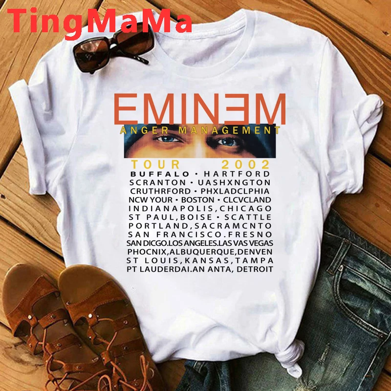 Eminem Anger Management Tour 2002 T Shirt Men  Vintage Harajuku Funny Cartoon Punk Unisex Hip Hop Tops Graphic Tees Male