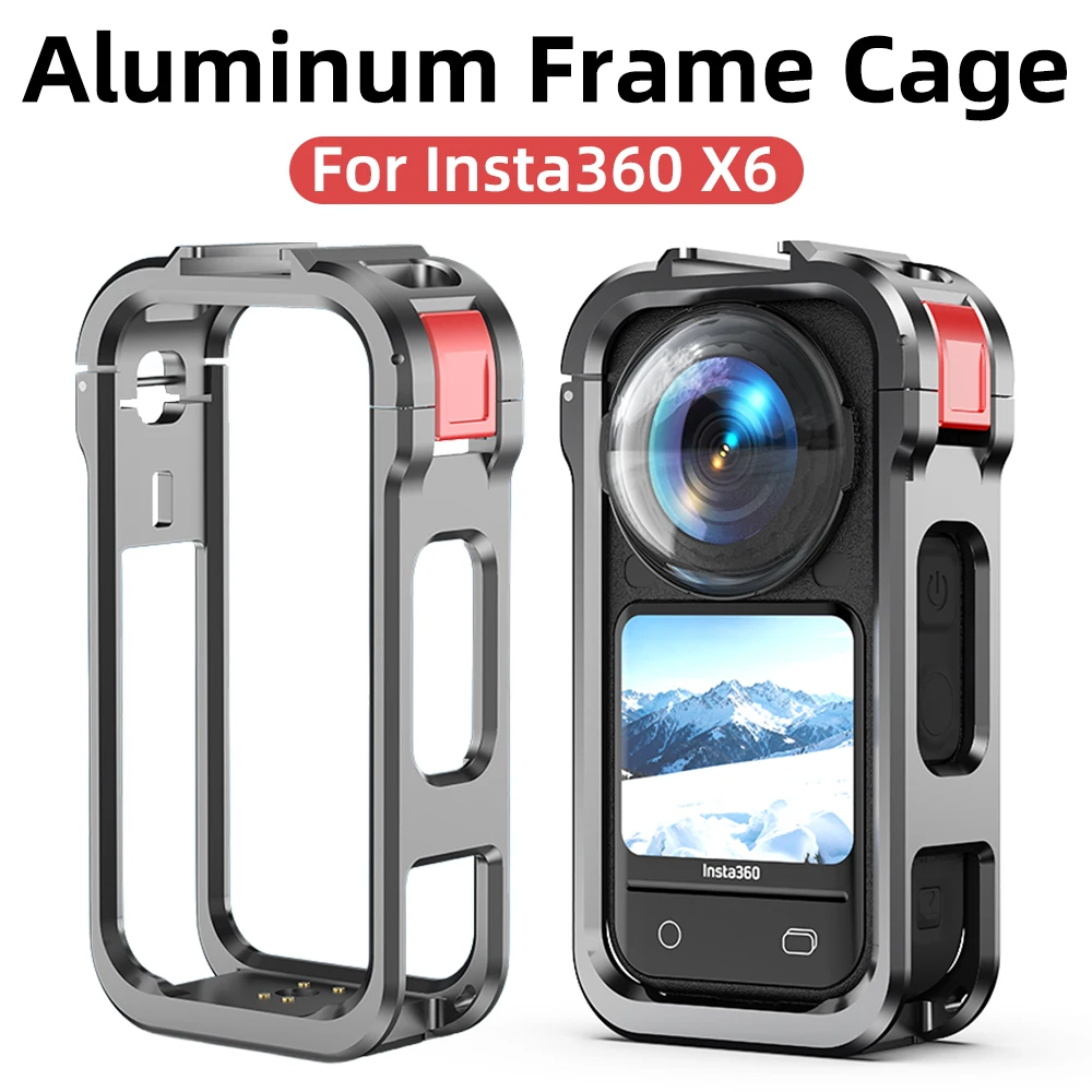 Image of Aluminium-Kamerakäfig für Insta360 X6, magnetischer Schnellverschluss-Schutzrahmen mit zwei Cold-Shoe-Halterungen Zubehör