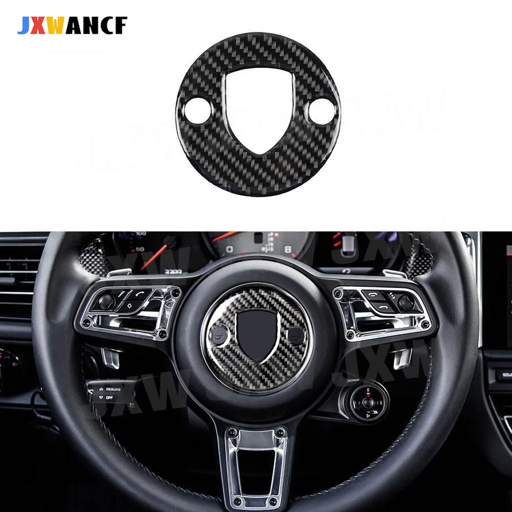 

JXWANCF карбоновый логотип рулевого колеса, эмблема, панель, накладка, рамка, наклейка, наклейка для Porsche Macan Panamera 718, новый Cayenne