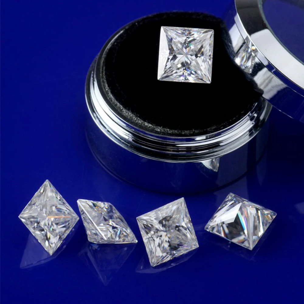 حجر فضفاض من GRA Moissanite مقطوع مربع ، درجة عالية ، نار جيدة ممتازة ، لون أبيض ، حجر اصطناعي للمجوهرات ، 6 × 6 ، 3 في اللوت