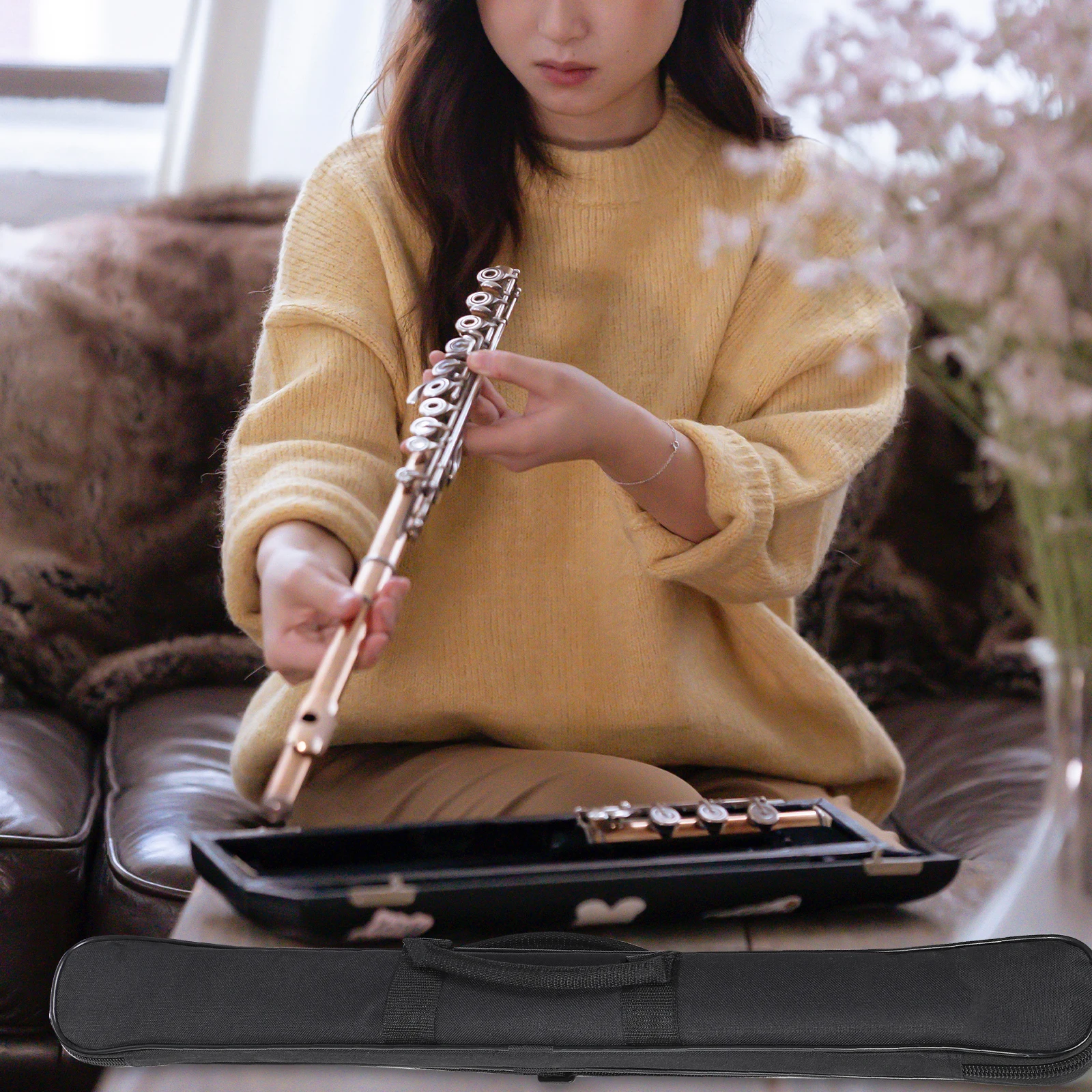 

Flute Bag for Student Dizi Thickened Sponge Waterproof Oxford Cloth Carrying Case Lightweight Portable Storage Protective