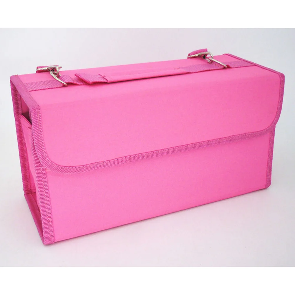 Premium 80 Slot Marker Pen Case Nylon Shoulder Strap Elastic Ring Table Easel Countertop T-Tag Cabinet Connector Rosy