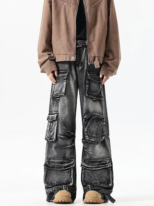 

Мужские джинсы из плотного денима, прямые и широкие штанины, повседневные, осенние, модные, рабочие