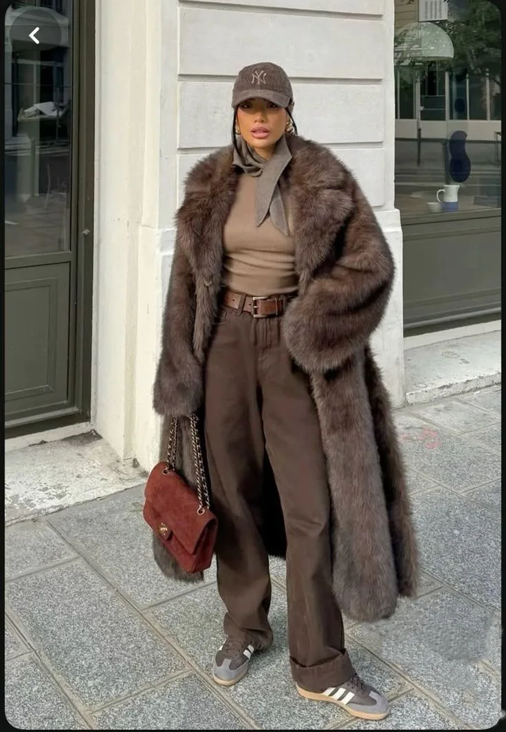 120cm Super Long Luxury Winter Brown Faux Fur Coat Woman Elegant Belted Lapel Thick Elegant Fluffy Fur Jacket High Quality Coats