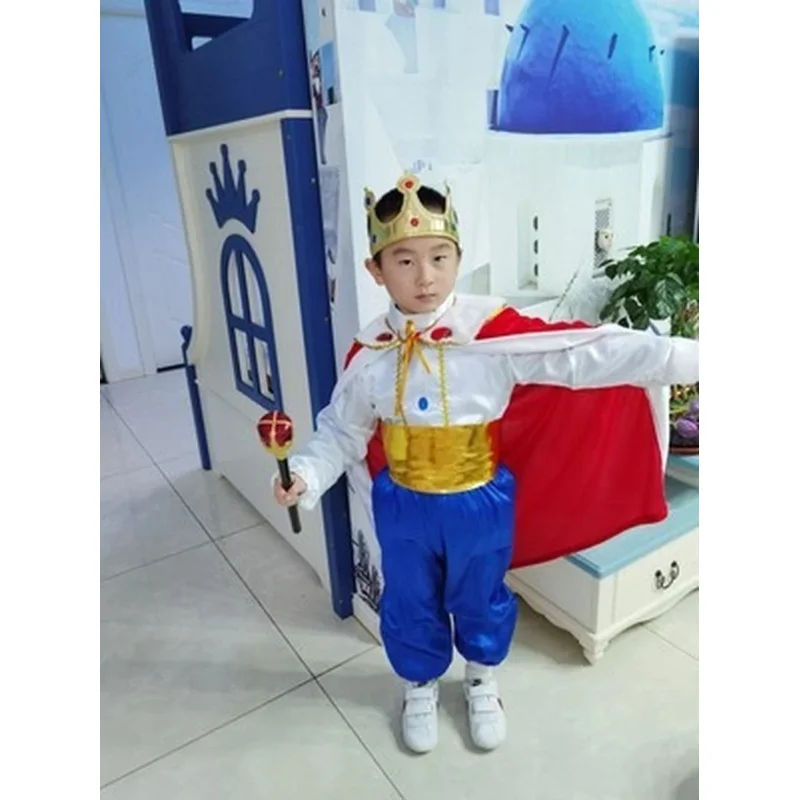 King Prince Cosplay Costumes For Boys Kids Halloween Cosplay Dress Up Cloak Crown Scepter Set Carnival Roleplay Party Outfit