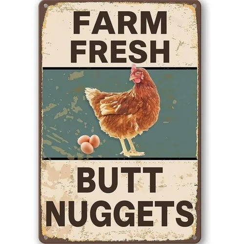 Farm Butt Nuggets Vintage Tin Sign Chicken Rustic Wall Art Décor
