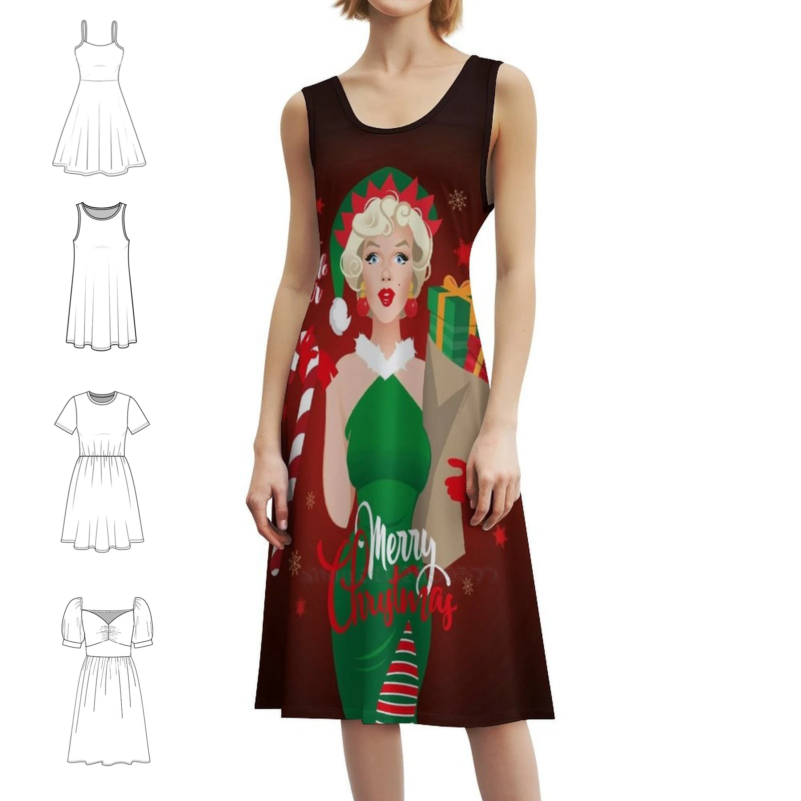 Santa'S Little Helper Korean Style Casual Dress For Women Simple Daily Office Lady Dresses Christmas Merry Christmas Santa