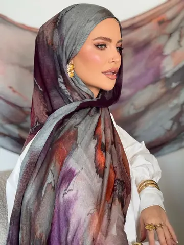 프리미엄 수채화 꽃 인쇄 모달 Hijab 스카프 통기성 경량 부드러운 코튼 레이온 짠 모달 이슬람 여성 목도리