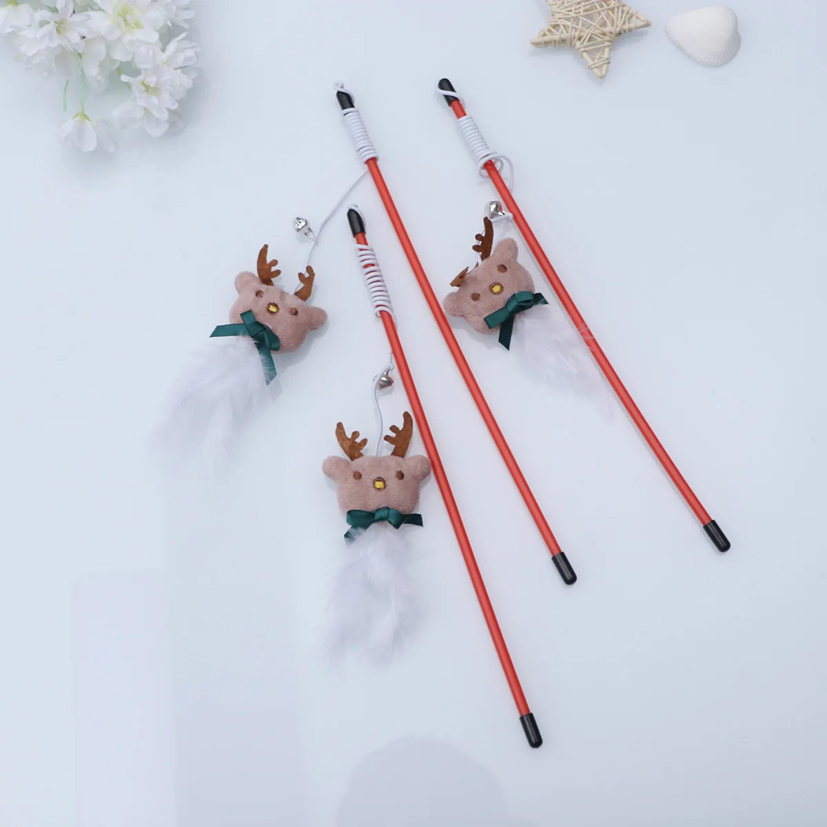 

3 pcs Christmas Themed Cat Tease Stick Funny Interactive Pet Cat Training Wand Deer Design Exercise Play Stimulate Hunting