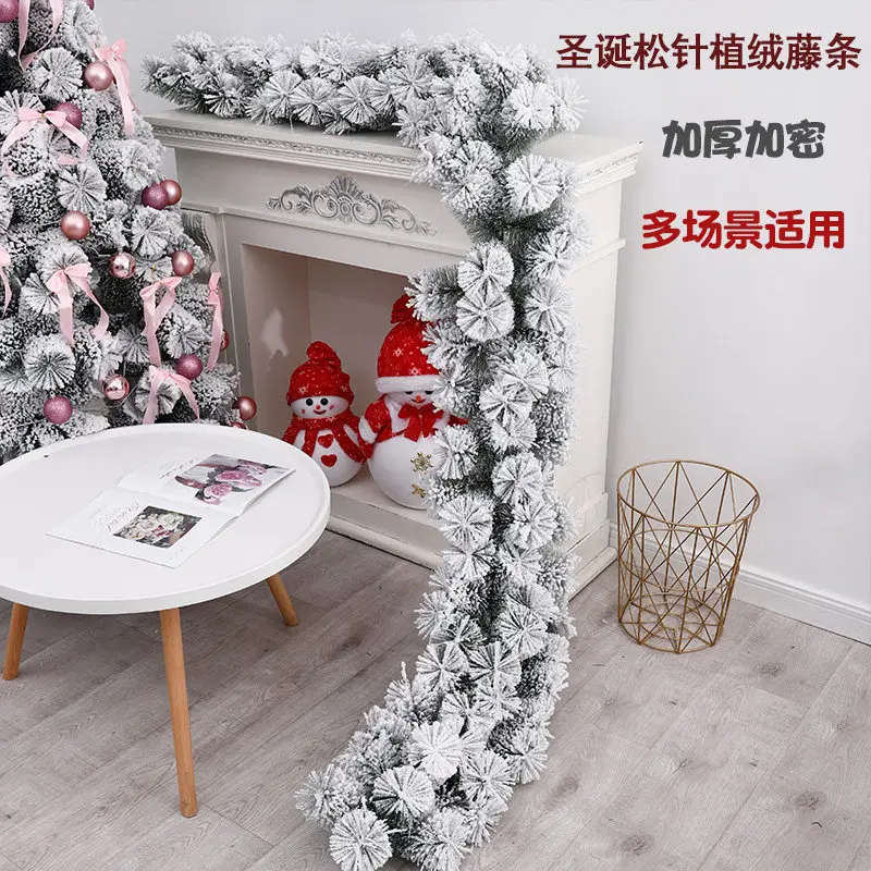 Christmas decorations rattan scene arrangement white flocking hotel shopping mall handrail staircase window creative pendant