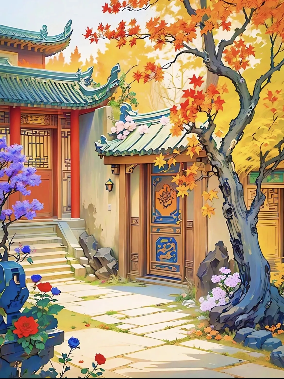 9ct 60x80cm Autumn Courtyard Embroidery DIY Chinese Style Printed Kits Cross Stitch Thread Needlework Set Home Decor Crafts New