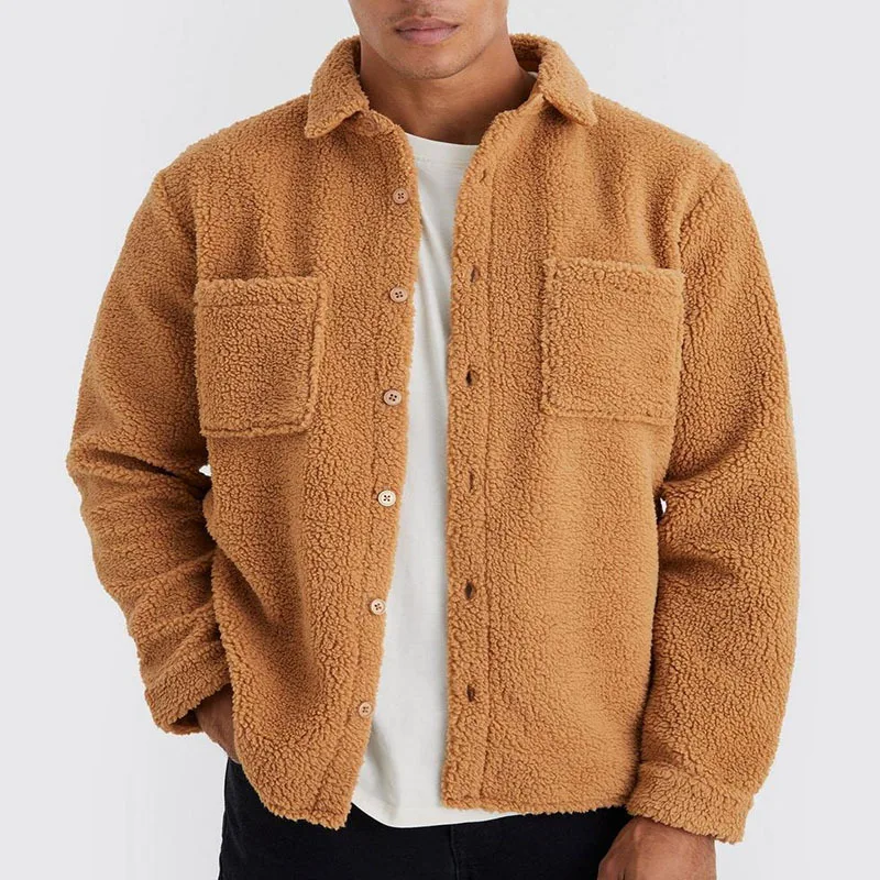 Loose casual multi-color button lapel solid color cardigan jacket men's plush jacket