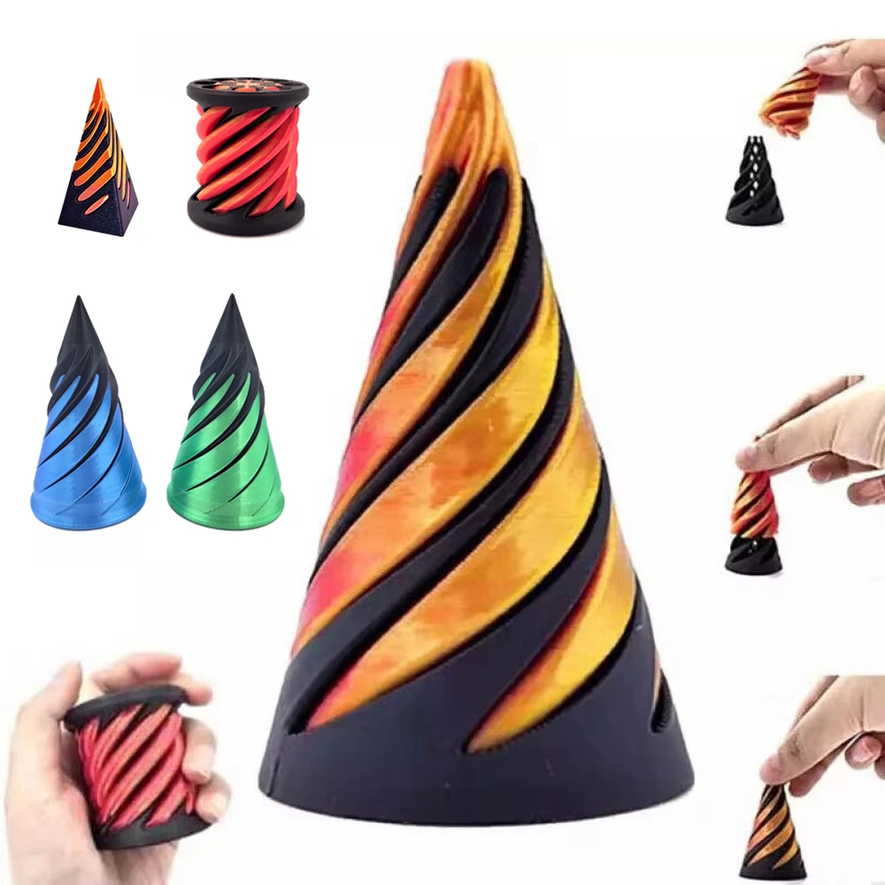 3D Printed Spiral Cone Fidget Toy Impossible Pyramid Passthrough Sculpture Pass Through Pyramid Toy Mini Vortex Thread Illusion