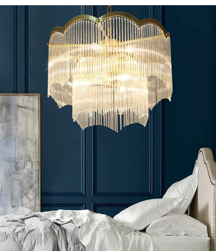 

All copper American crystal chandelier light luxury living room lamp dining hall luxurious atmosphere simple glass lamp