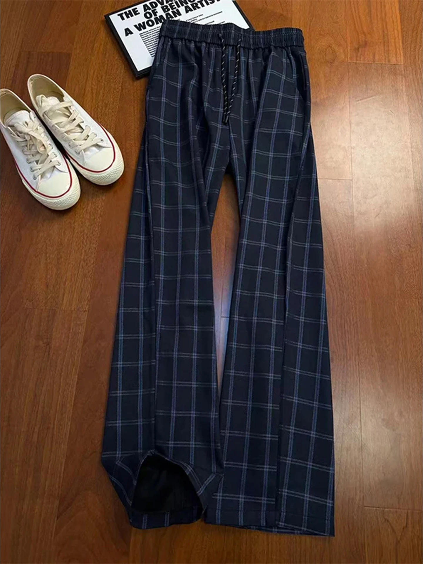 Cleanfit Plaid Pants Men Summer Thin American Couple Micro Flared Pants Drapey High-End Casual Straight Leg Trousers
