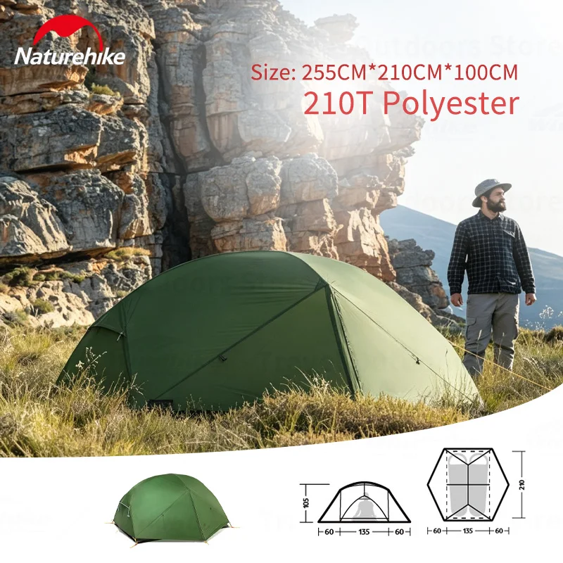 Naturehike Mongar 2-Personen-Zelt Outdoor 210T Polyester Professionelles Wasserdichtes Camping Ultraleichtes Tragbares Reisezelt mit Matte