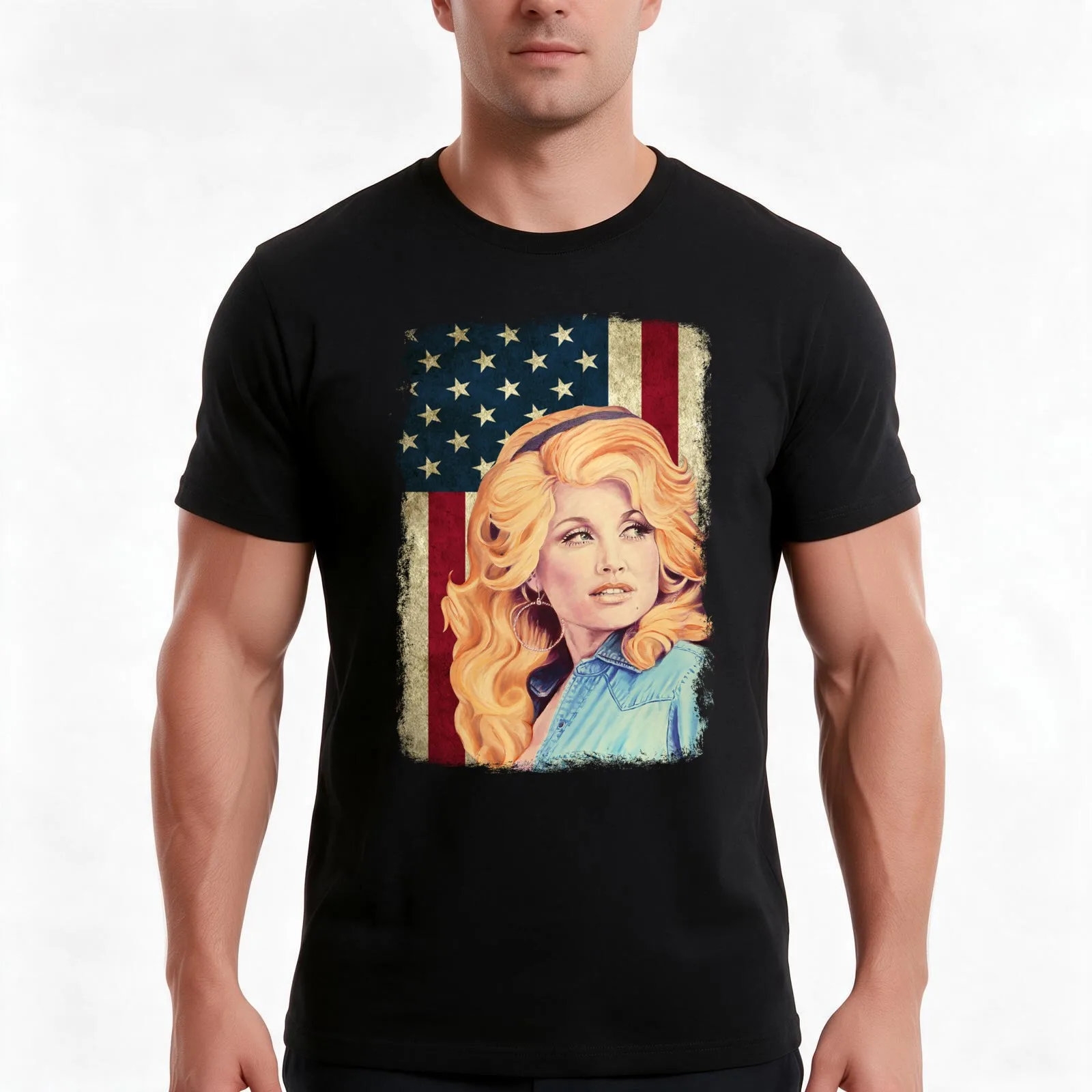Vintage American Flag Dolly Parton T-Shirt, Summer Casual Cotton Tee, Oversized Streetwear Tops, Vintage Graphic Print