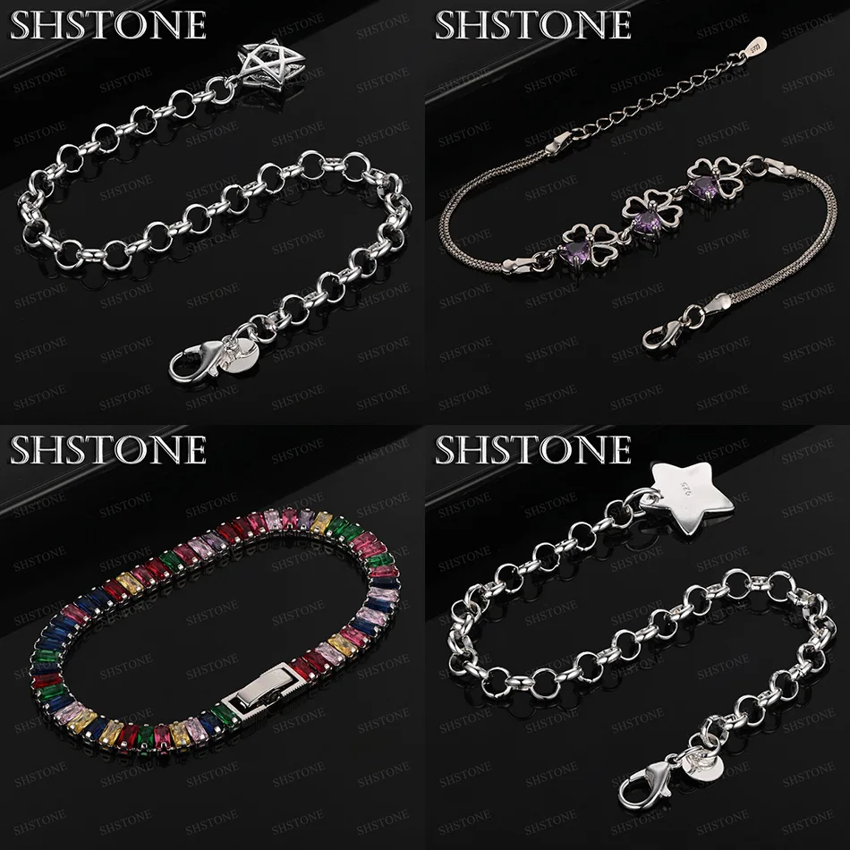

Luxury 925 Sterling Silver Four-Leaf Clover Star Colorful Zircon Bracelets Women Classic Jewelry Wedding Party Fine Gift Chain