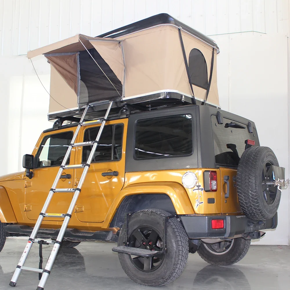 Top Ranking 1-2 Person Hard Shell Camping Rooftop Tent Big Space Car Roof Top Tent with Aluminum Telescopic Ladder