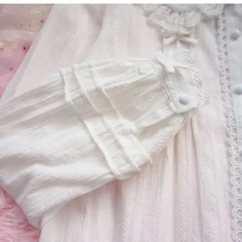 Japanese Bow Peter Pan Collar Bow Blouses Summer Ruffles Bottoming White Shirt Women 2025 New Short Sleeve Blusas Mujer