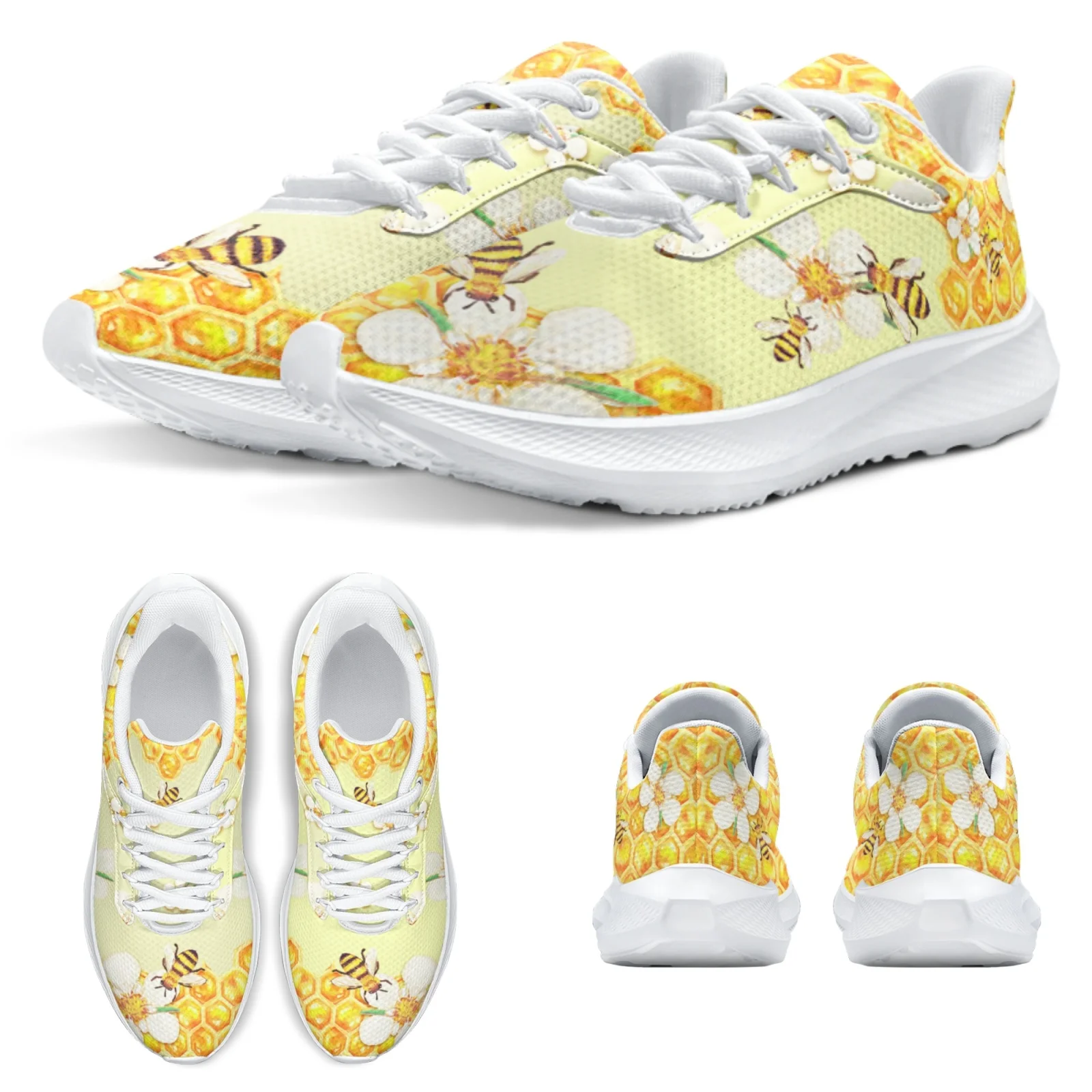 INSTANTARTS Comfortable Women's Running Shoes Cute Cartoon Bee Shoes Non-slip Wear-resistant Daisy Print Tennis Shoes For Girls