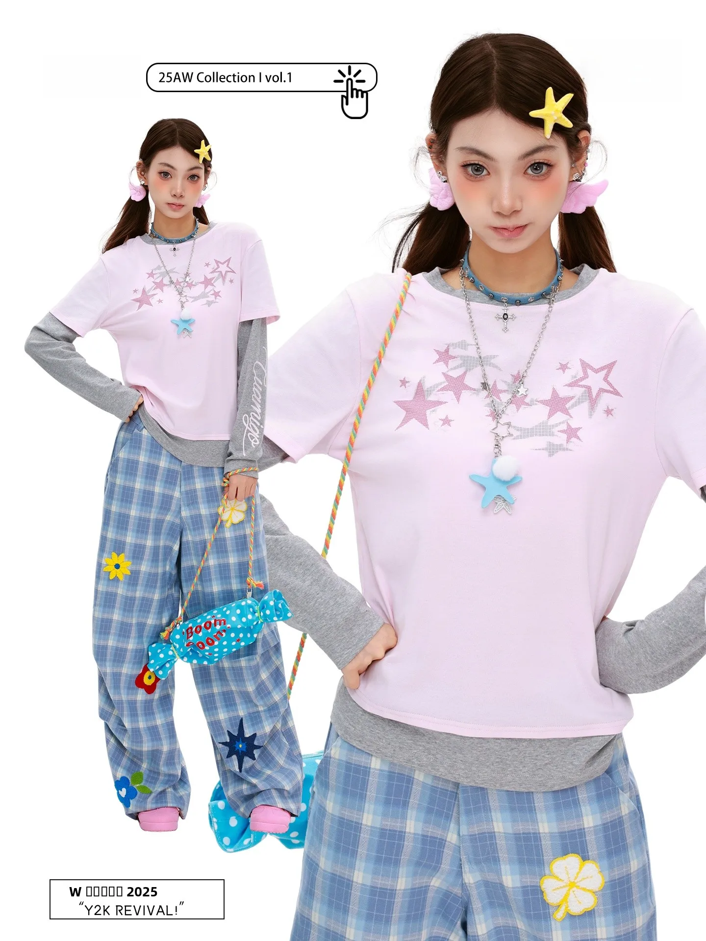 

Женская футболка PBB Sweet Sister Star Aby Sle Long Sve с лоскутным узором, розовая, с креативным принтом, из хлопка