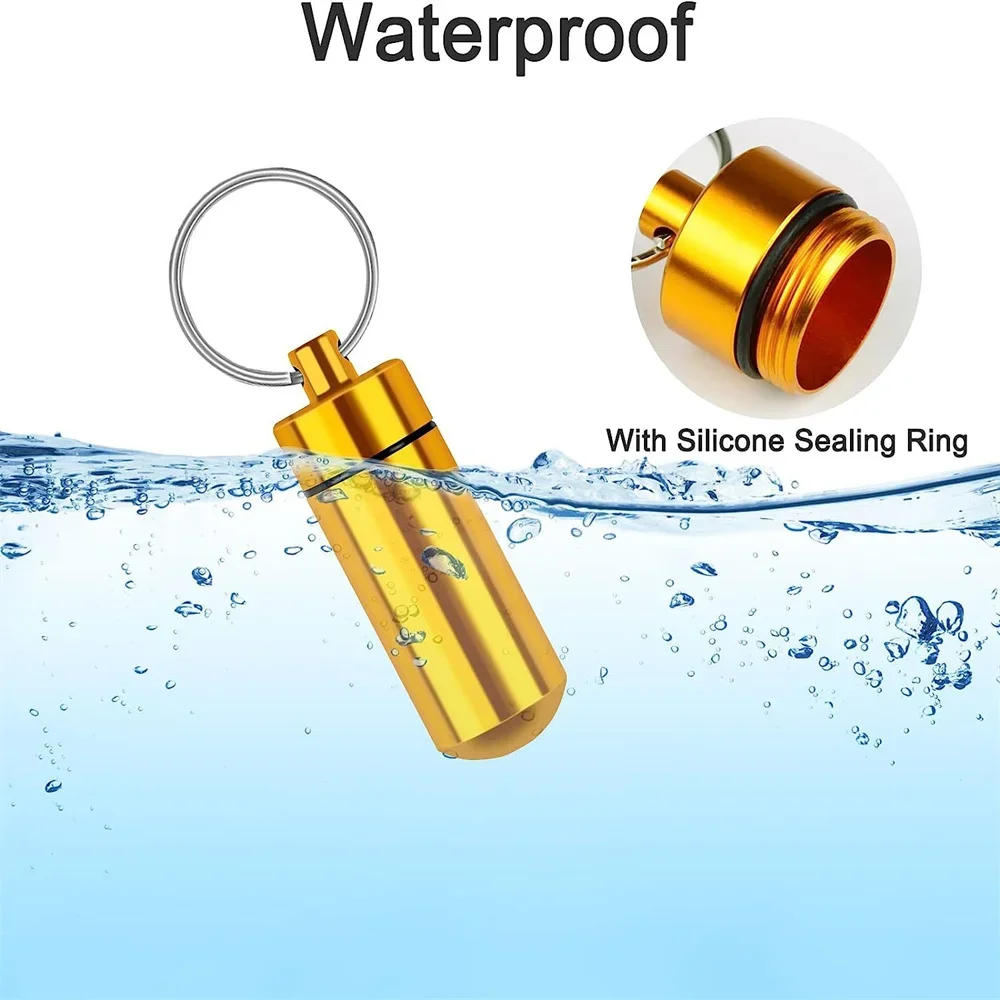 Portable Waterproof Mini Aluminum Keychain Pill Storage Box Bottle Cache Drug Holder Container key Chain Ring Medicine Case