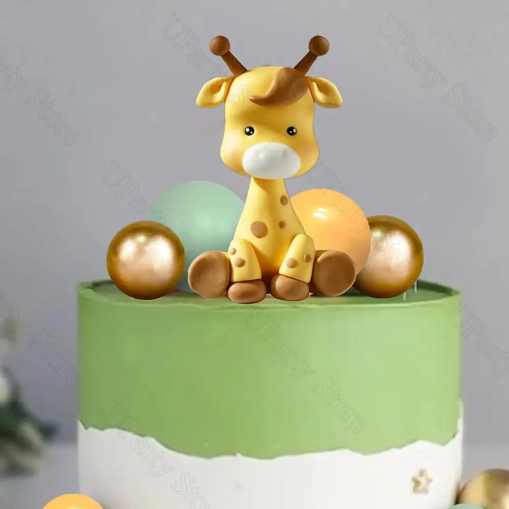 1 Set Giraffen-Kuchenaufsätze, 2–4 cm, goldgelbe Salbeigrüne Kuchenbälle für Dschungeltiere, Geburtstag, Babyparty, Party, Kuchendekoration – Detail 4