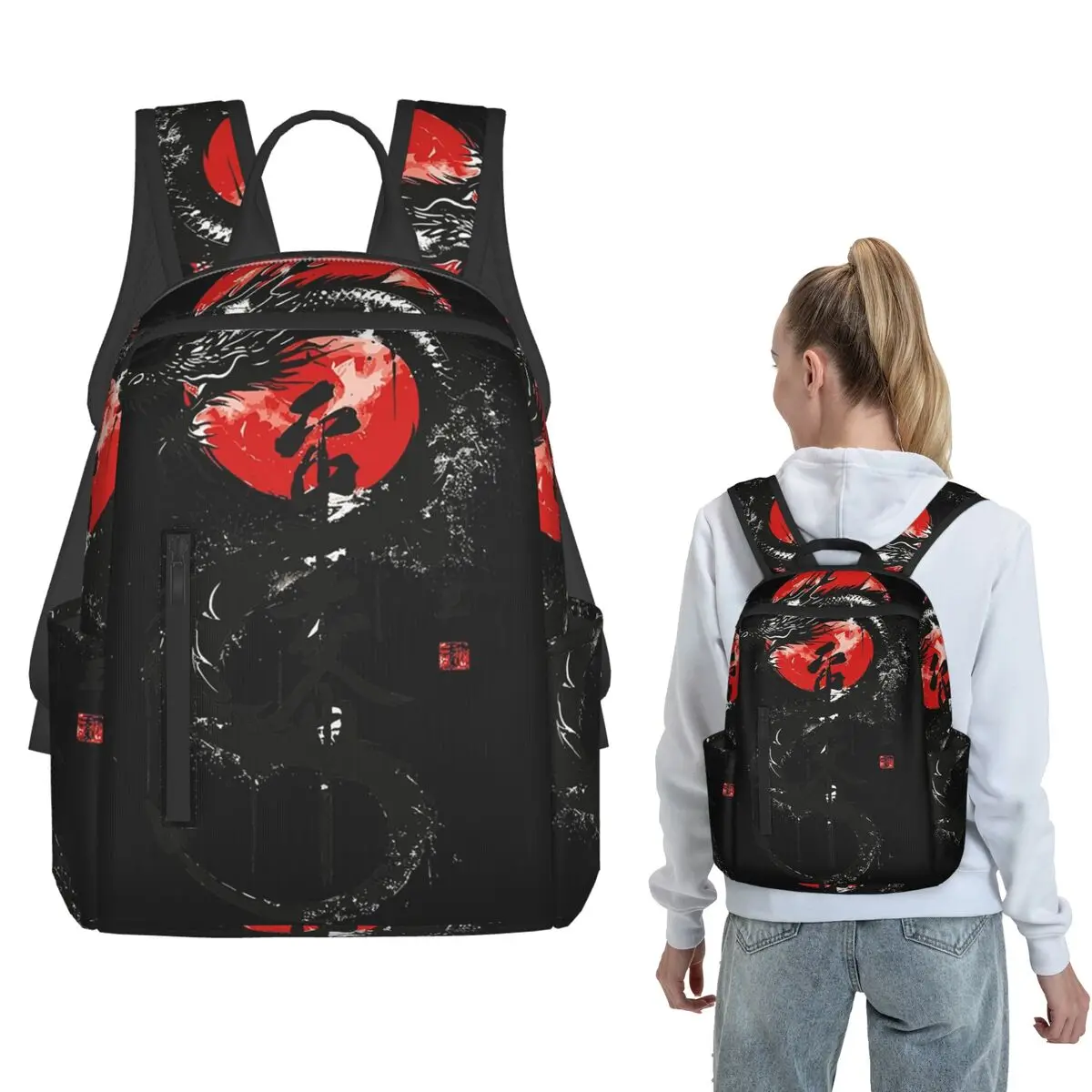 

Japanese Dragon And Red Sun Backpack Large Capacity Children BookBag School Bag Shoulder Bags for Men Women