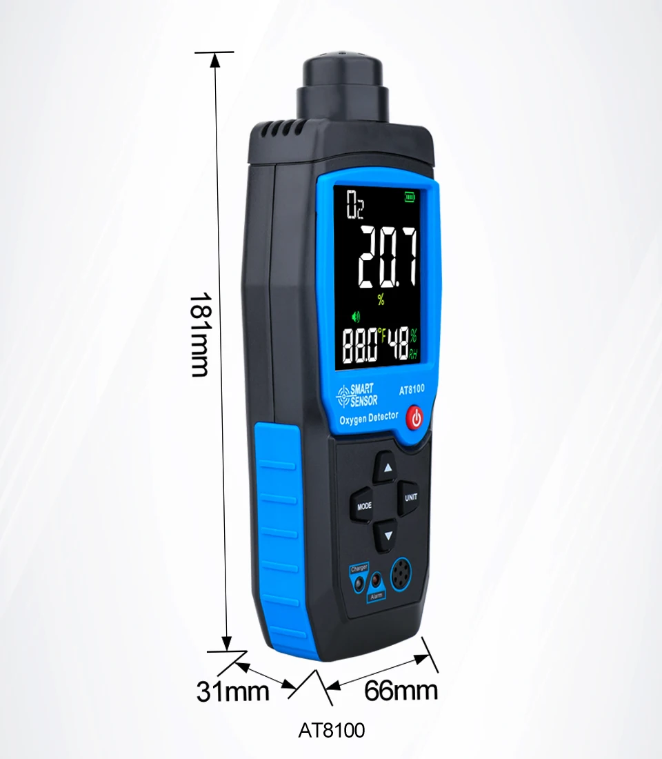 الاستشعار الذكي AT8100 كاشف الأوكسجين الرقمي USB قابلة للشحن السيارات O2 الاستشعار تستر رصد شاشة الكريستال السائل إنذار قابل للتعديل