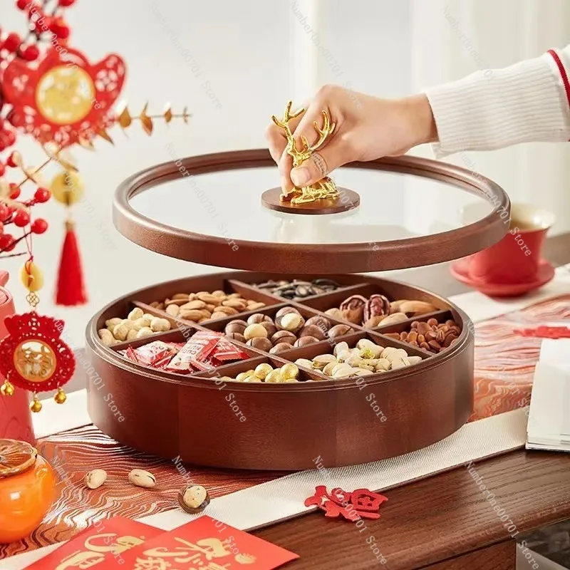 Chinese Style Solid Wood Snack Tray, Luxury Nut & Candy Dish for Living Room Coffee Table