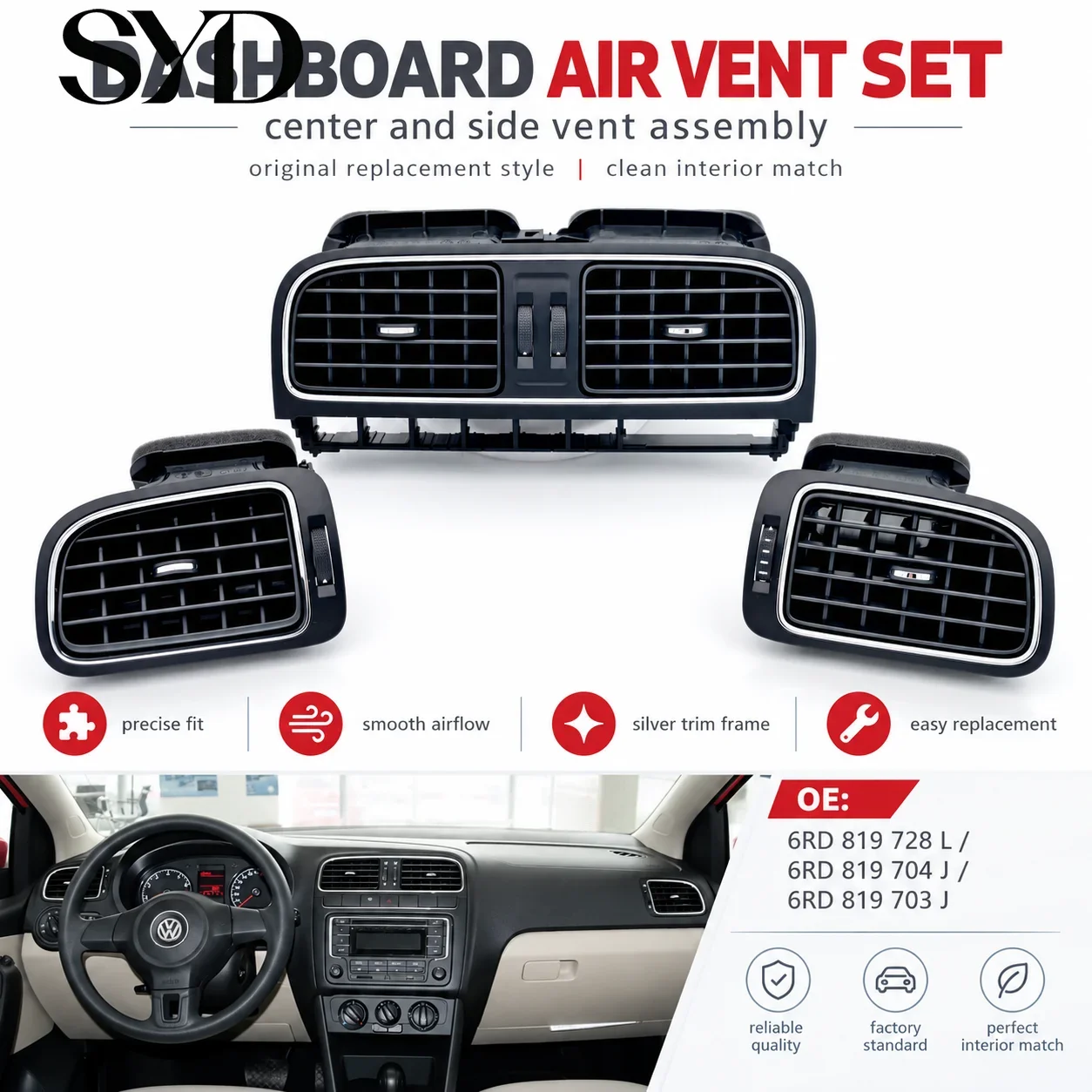 Front Dashboard AC Air Conditioning Vent Outlet Grille Louver OE 6RD819728 Direct Replacement For VW POLO 6R