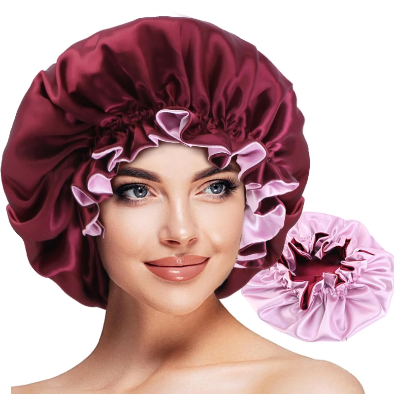 

New large Reversible Satin Bonnet Hair Caps Silky Double Layer Sleep Night Cap Head Cover Hat For Curly Springy Hair Accessories