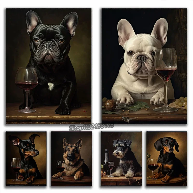 Vintage Dog Portraits French Bulldog German Shepherd Canvas Art Unique Posters and Prints Perfect for Home Room Decor