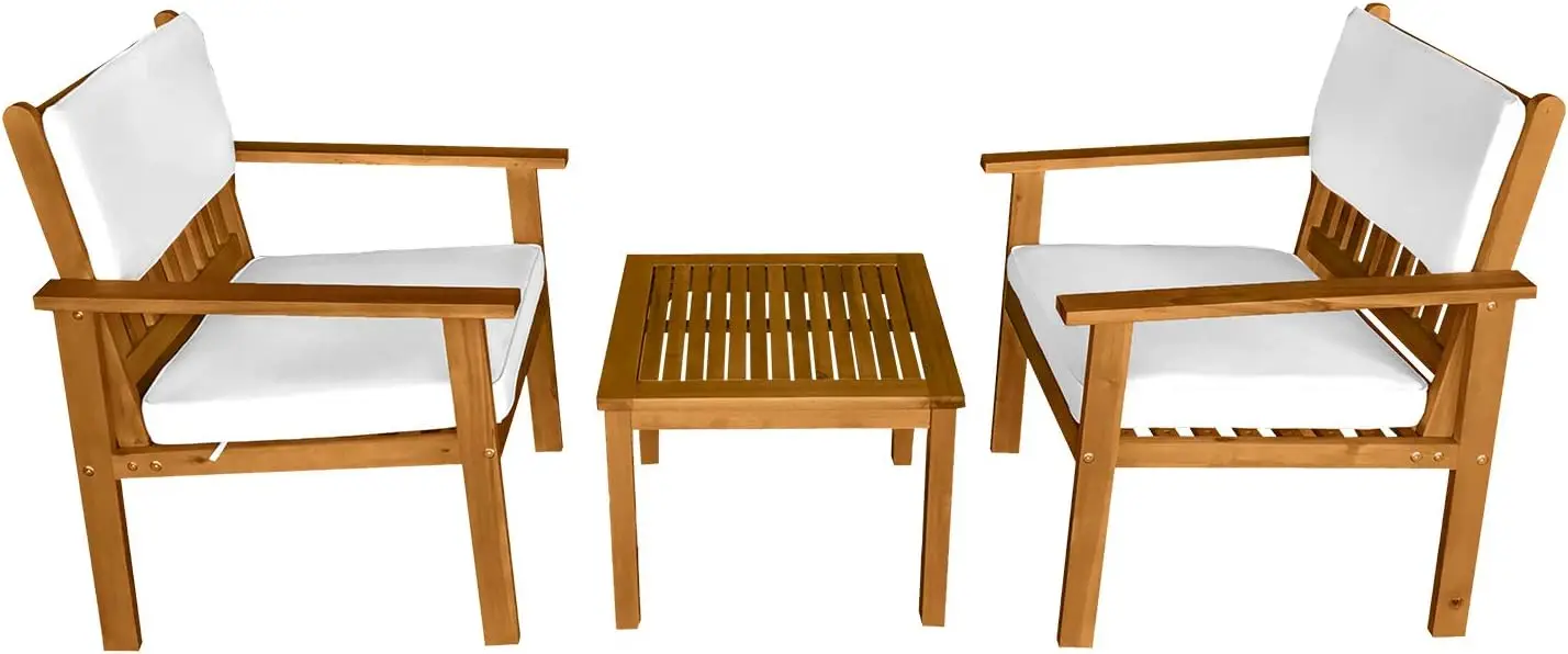 

3-Piece Acacia Wood Patio Bistro Set Patio Furniture Outdoor Chat Conversation Table Chair Set Outdoor Wood Chat Set with Water
