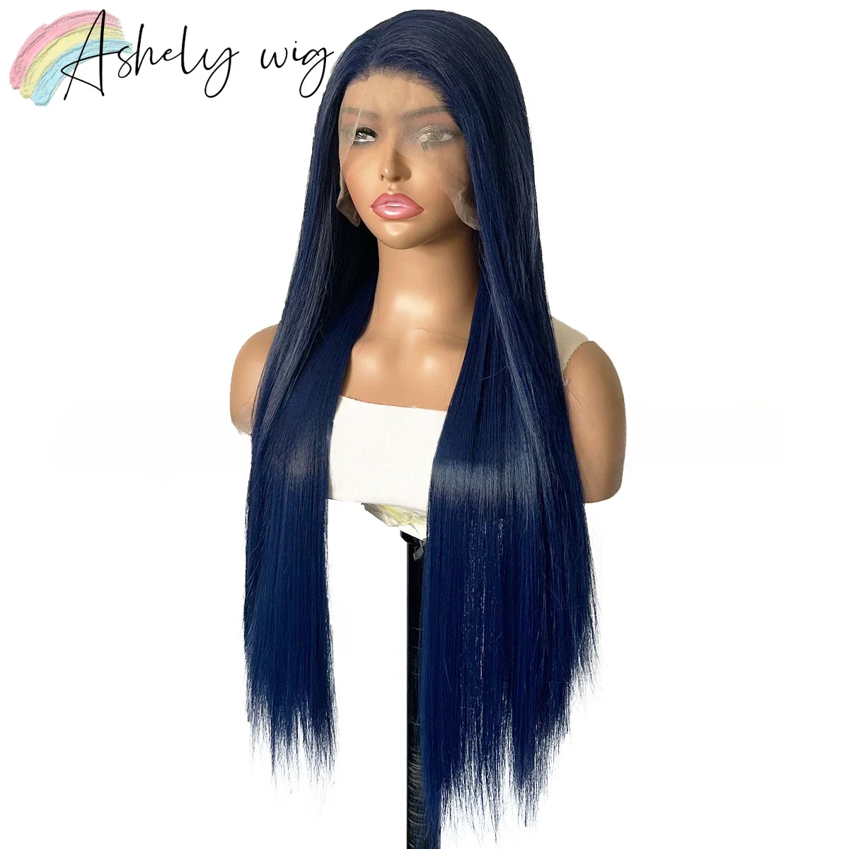 Blue Wig Long Straight 13x4 Navy Blue Synthetic Lace Front Wigs for Fashion Woman Heat Resistant Fiber Hair Glueless Lace Wigs