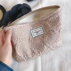 Borsa per il trucco retrò stampata alla rosa di moda borsa per cosmetici di grande capacità da donna borsa per il trucco borse per cosmetici da viaggio portatili