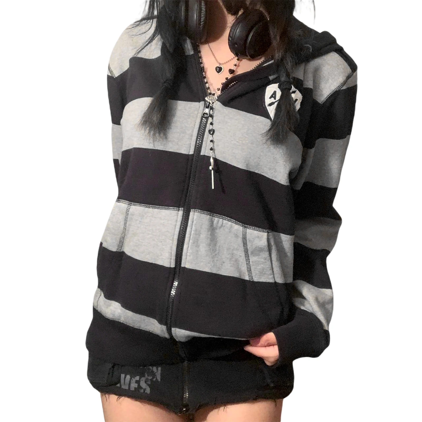 2024 Fashion Women's Autumn Sweatshirts Coat Stripe Print Long Sleeve Zip Up Drawstring Hoodies Sports Jumper Sweatshirts